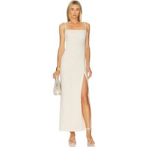 SNDYS Womens Palmer Maxi Dress Large Sand Linen Blend Neutral Minimalist Slit